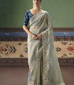 Light sea green fancy fabric embroidered saree