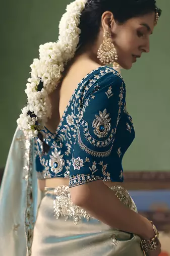 Light sea green fancy fabric embroidered saree