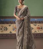 Taupe fancy fabric embroidered saree