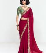 Fancy fabric embroidered crimson red saree