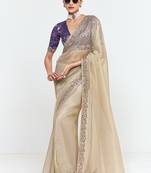 Fancy fabric embroidered beige saree