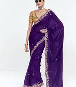 Fancy fabric embroidered purple saree