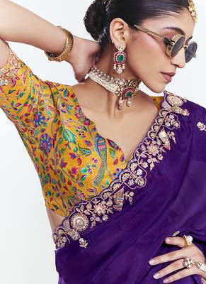 Fancy fabric embroidered purple saree 2