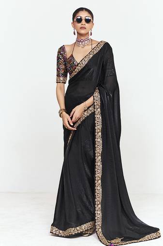 Fancy fabric embroidered black saree