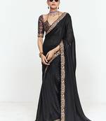 Fancy fabric embroidered black saree