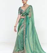 Fancy fabric embroidered sea green saree