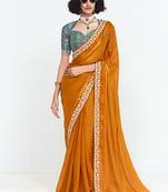 Fancy fabric embroidered orange saree