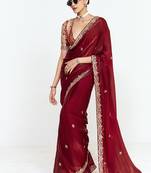 Fancy fabric embroidered maroon saree