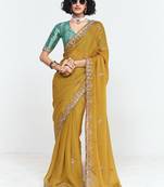 Fancy fabric embroidered mustard saree