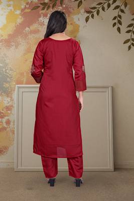 Blood-red embroidered chanderi silk thread work ethnic-kurtis 5