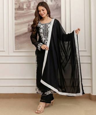 Black embroidered georgette thread work ethnic-kurtis 1