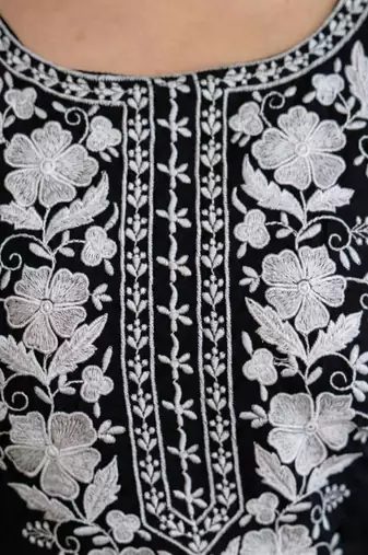 Black embroidered georgette thread work ethnic-kurtis