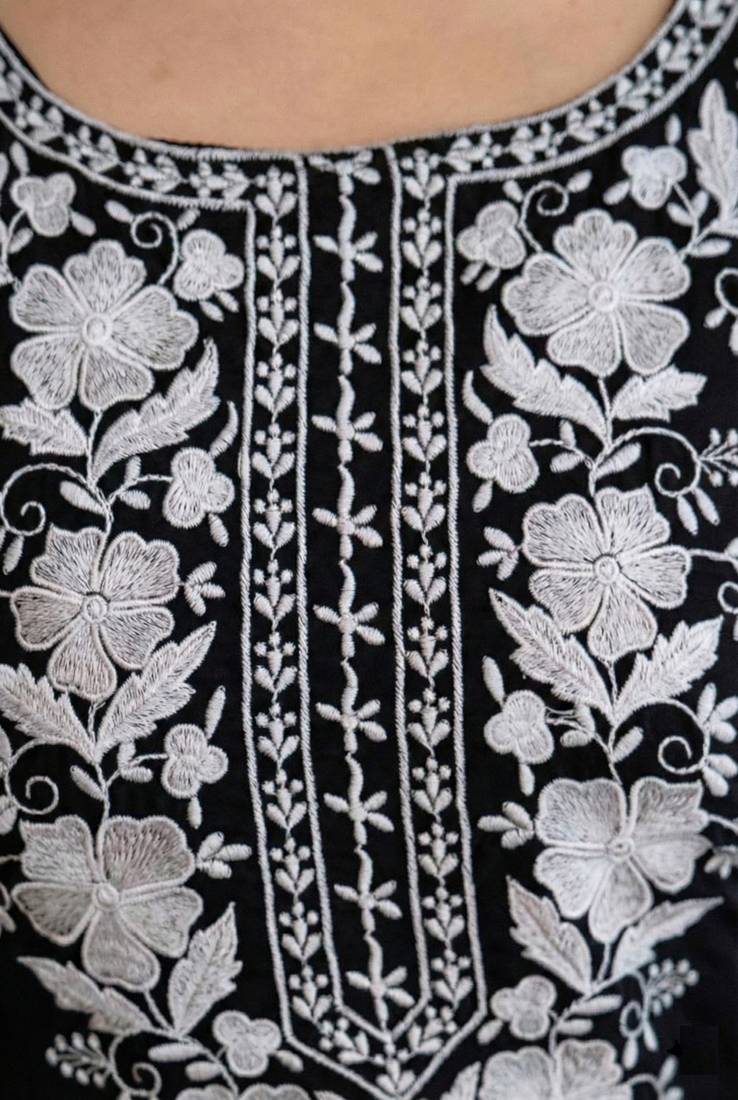 Black embroidered georgette thread work ethnic-kurtis