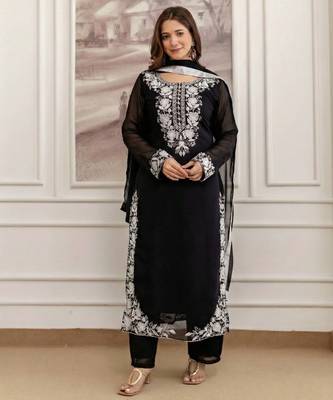 Black embroidered georgette thread work ethnic-kurtis 3