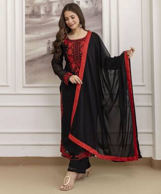 Black embroidered georgette thread work ethnic-kurtis 1