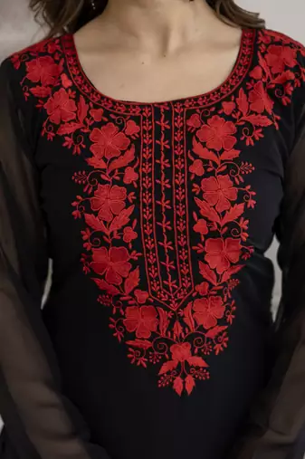 Black embroidered georgette thread work ethnic-kurtis