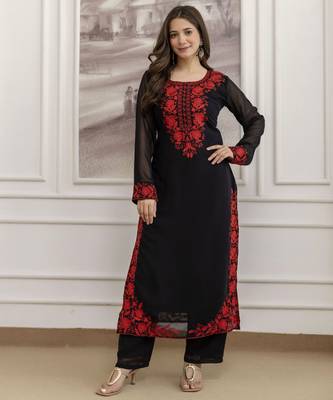 Black embroidered georgette thread work ethnic-kurtis 3