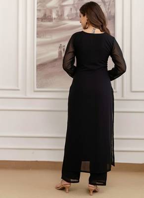 Black embroidered georgette thread work ethnic-kurtis 4