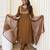 Camel-brown embroidered vichitra silk zari work ethnic-kurtis