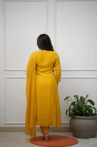 Dark-yellow embroidered chanderi sequins work ethnic-kurtis
