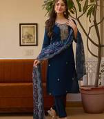 Dark-blue embroidered viscose beads ethnic-kurtis