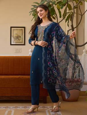 Dark-blue embroidered viscose beads ethnic-kurtis 4