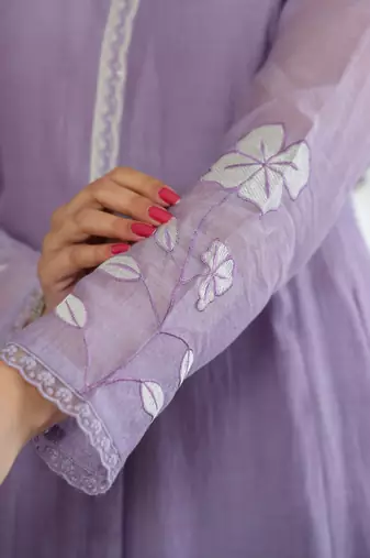 Lavender embroidered chanderi silk sequins work ethnic-kurtis
