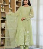 Light-parrot-green embroidered chanderi silk sequins work ethnic-kurtis