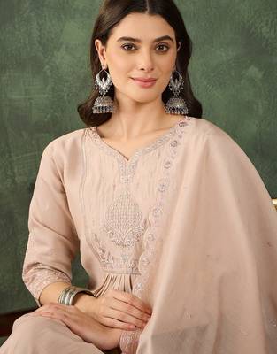 Beige embroidered cotton silk thread work ethnic-kurtis 2