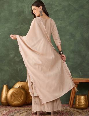 Beige embroidered cotton silk thread work ethnic-kurtis 5