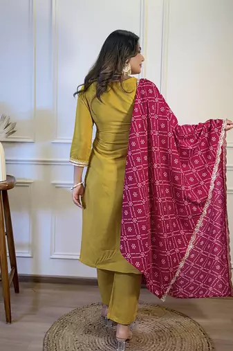 Mustard embroidered viscose sequins work ethnic-kurtis