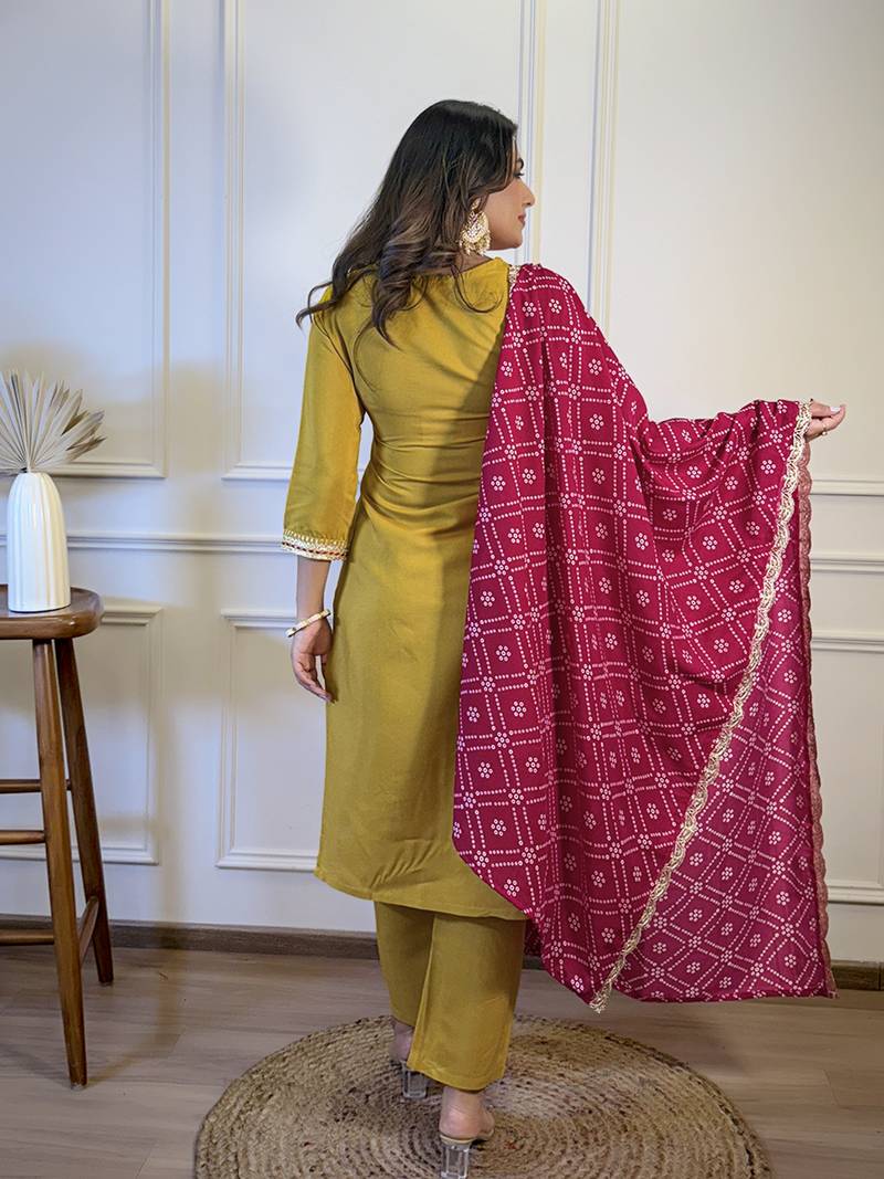Mustard embroidered viscose sequins work ethnic-kurtis