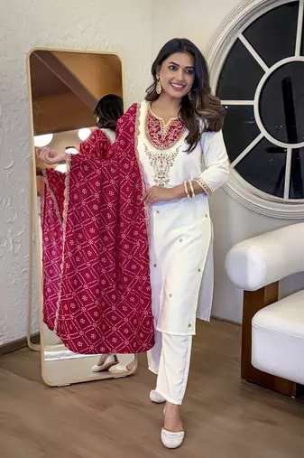 Dark-white embroidered viscose sequins work ethnic-kurtis