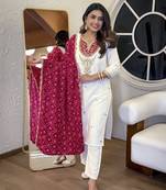 Dark-white embroidered viscose sequins work ethnic-kurtis