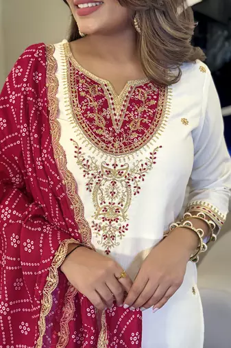 Dark-white embroidered viscose sequins work ethnic-kurtis