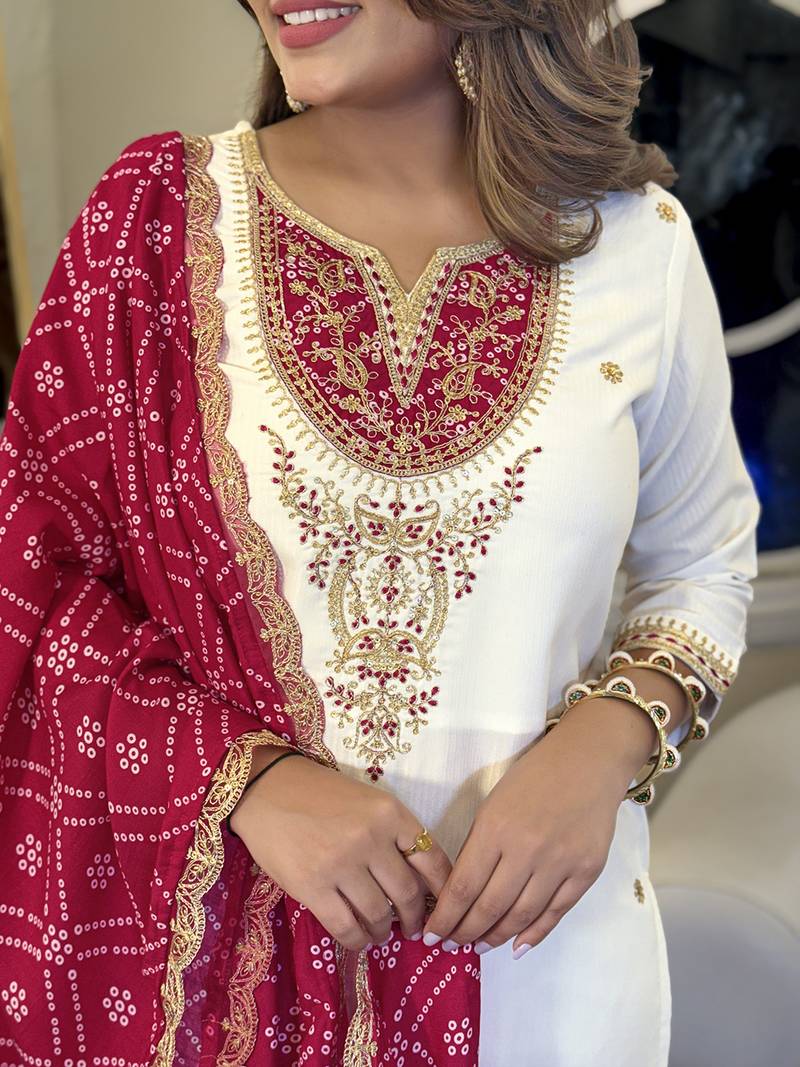 Dark-white embroidered viscose sequins work ethnic-kurtis