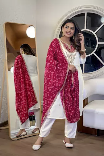 Dark-white embroidered viscose sequins work ethnic-kurtis