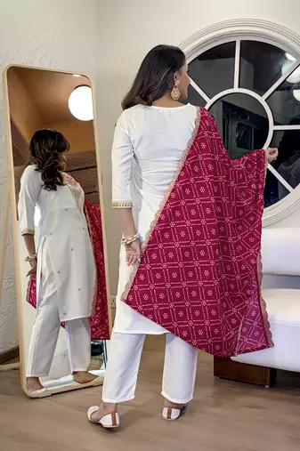 Dark-white embroidered viscose sequins work ethnic-kurtis