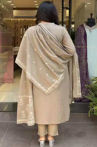 Cream embroidered cotton thread work ethnic-kurtis