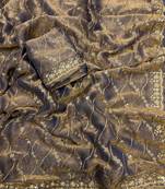 Grey color golden zari with 3 mm sequence work chiffon Saree