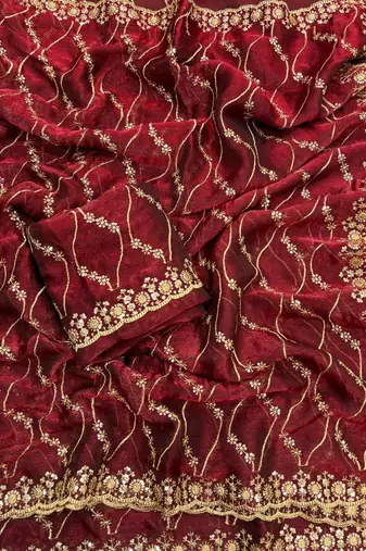 Maroon color golden zari with 3 mm sequence work chiffon Saree