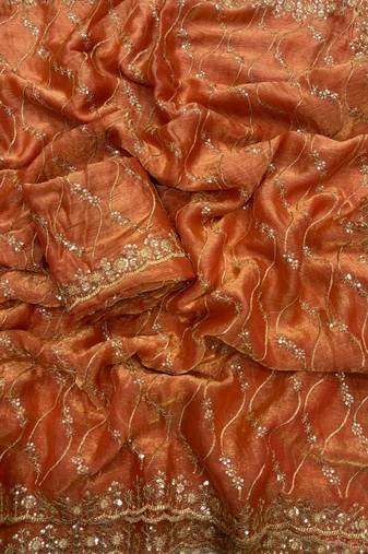 Orange color golden zari with 3 mm sequence work chiffon Saree