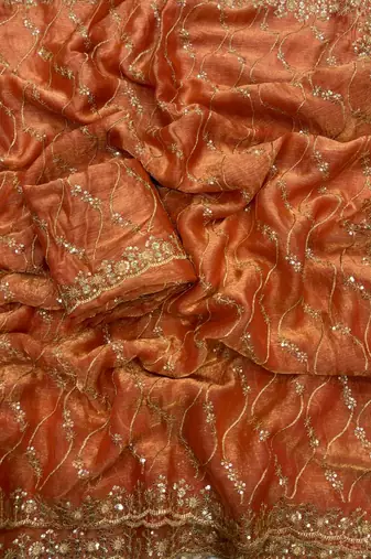 Orange color golden zari with 3 mm sequence work chiffon Saree