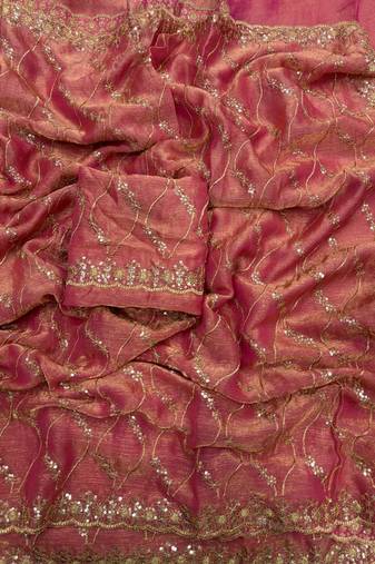 pink color golden zari with 3 mm sequence work chiffon Saree