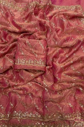 pink color golden zari with 3 mm sequence work chiffon Saree