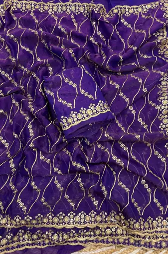 Purplecolor golden zari with 3 mm sequence work chiffon Saree