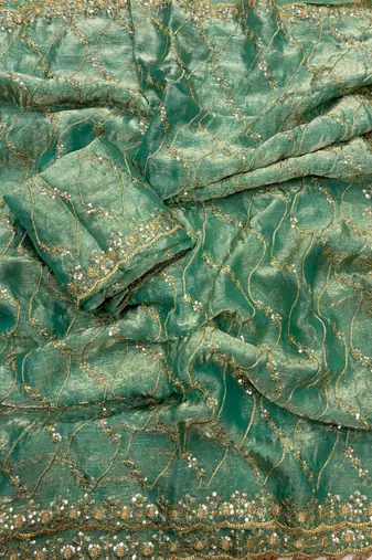 Turquoise golden zari with 3 mm sequence work chiffon Saree