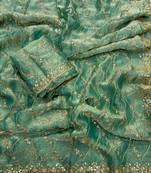 Turquoise golden zari with 3 mm sequence work chiffon Saree