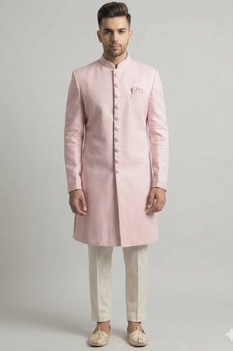 blush pink jacquard sherwani set for men