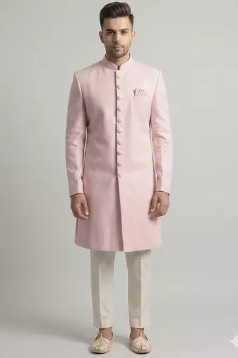 blush pink jacquard sherwani set for men